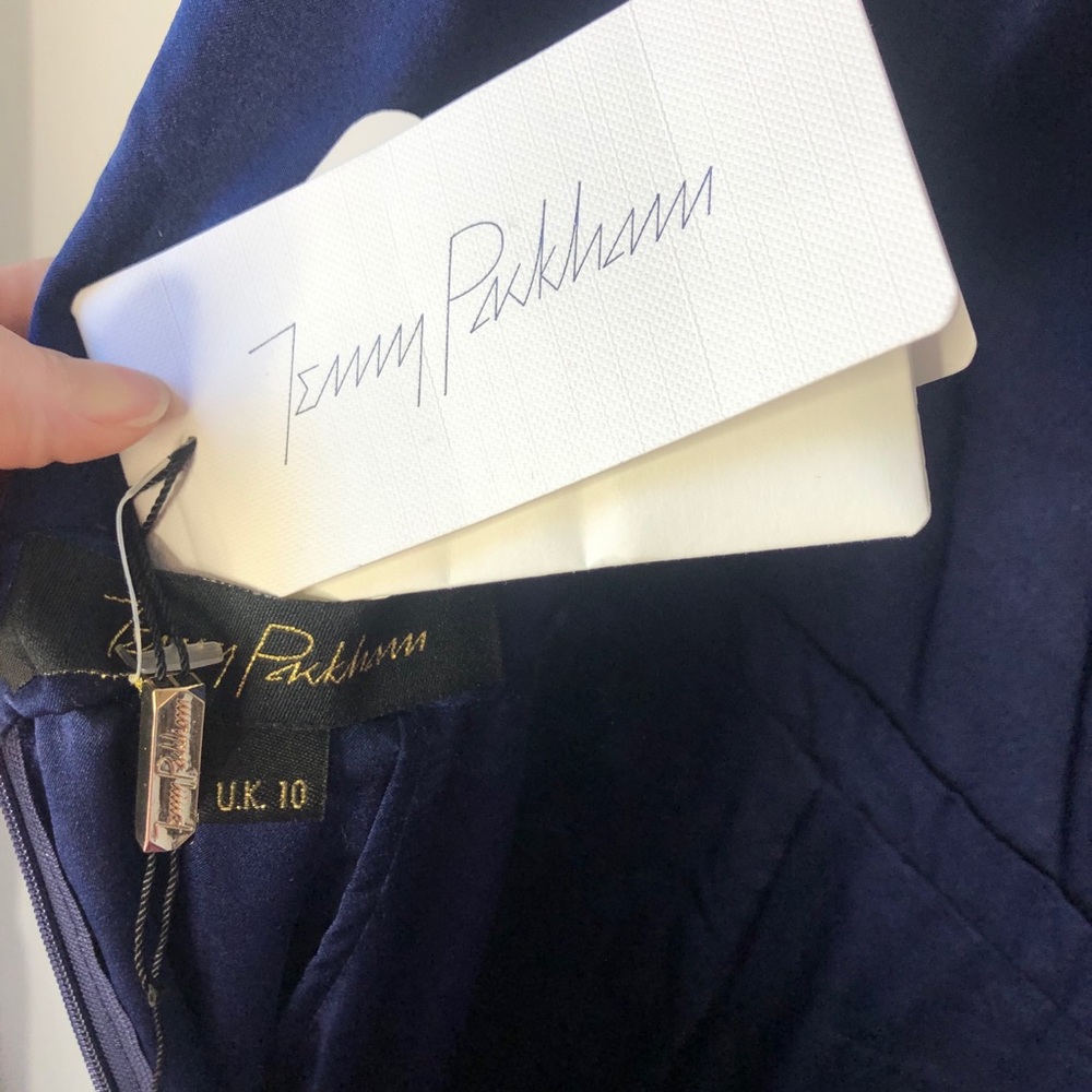 Jenny Packham Navy Blue Silk Beaded Low Back Gown - Picture 13 of 16